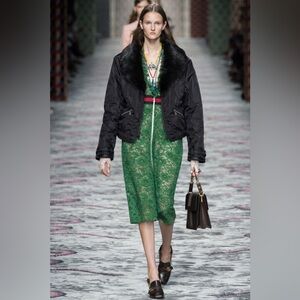 Gucci nylon jacket with detachable fox fur collar designed by Tom Ford